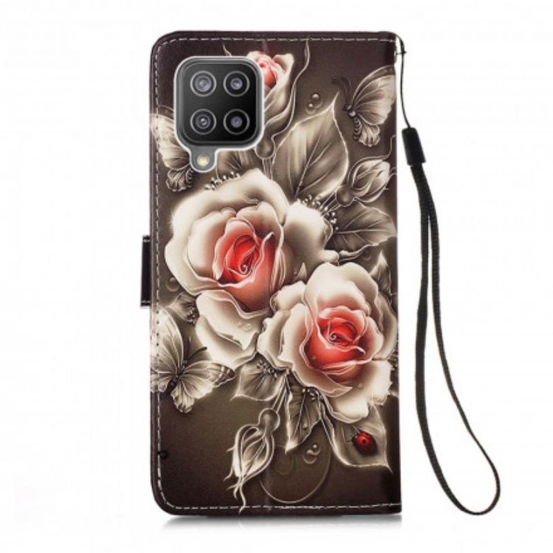 Capa Folio Para Samsung Galaxy A22 Rosas Douradas