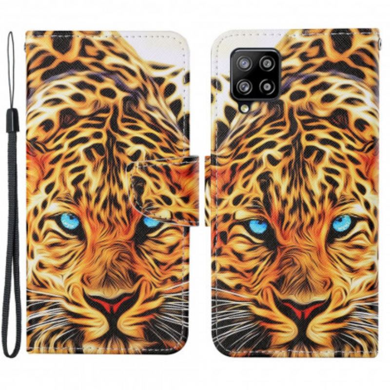 Capa Folio Para Samsung Galaxy A22 Tigre Com Cordão