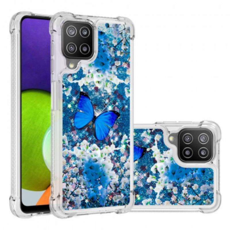 Capa Para Samsung Galaxy A22 Borboletas Azuis Brilhantes