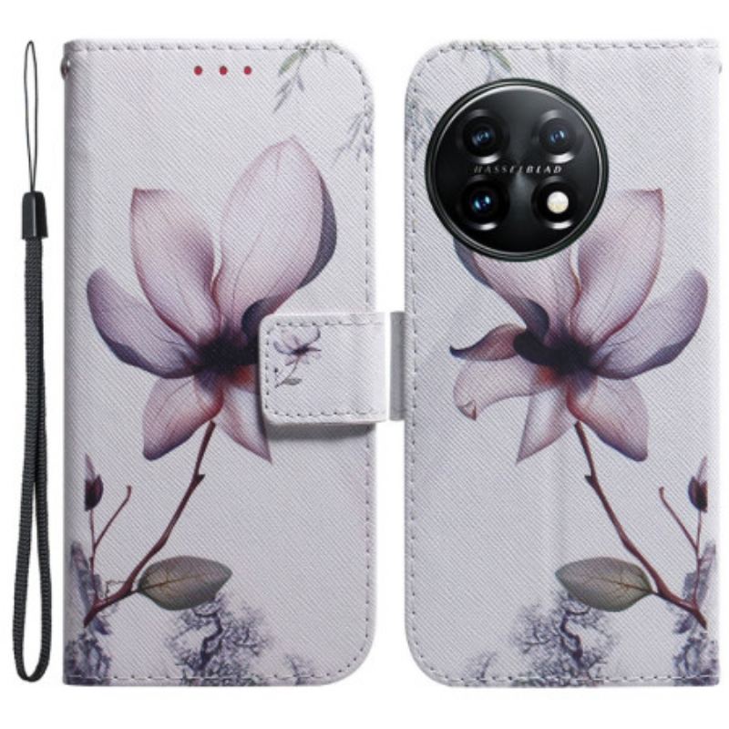 Capa De Couro Para OnePlus 11 5G Flor Rosa Empoeirado