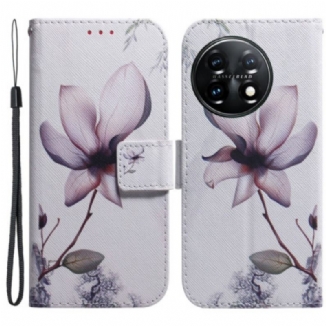 Capa De Couro Para OnePlus 11 5G Flor Rosa Empoeirado