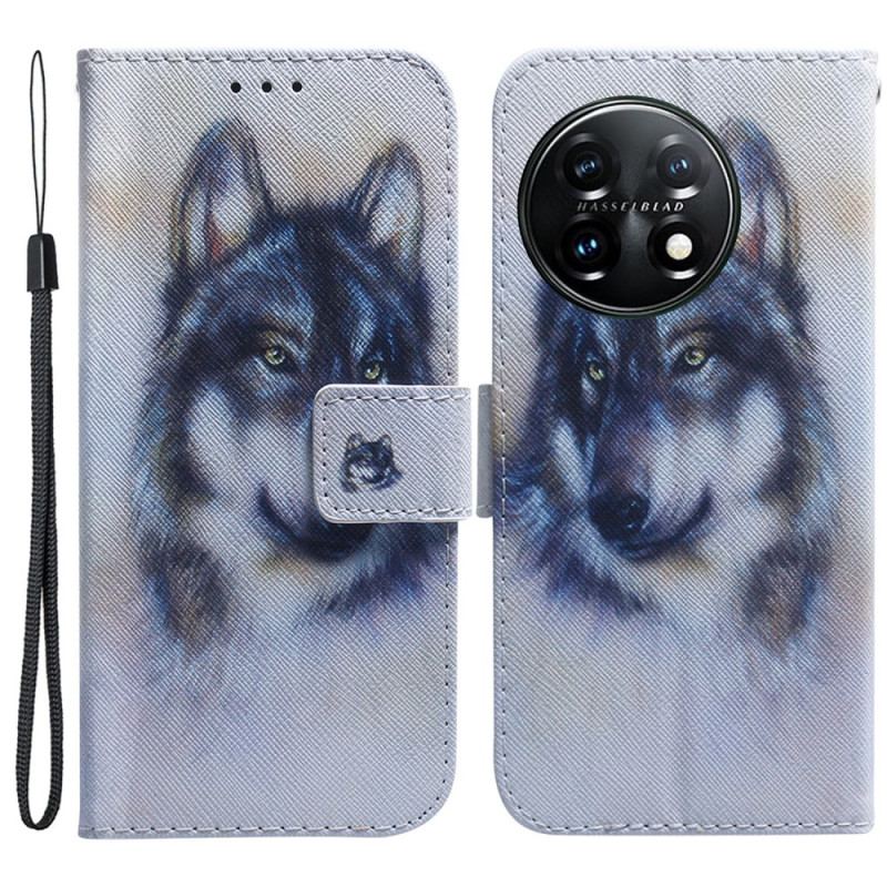 Capa Folio Para OnePlus 11 5G Cachorro Aquarela