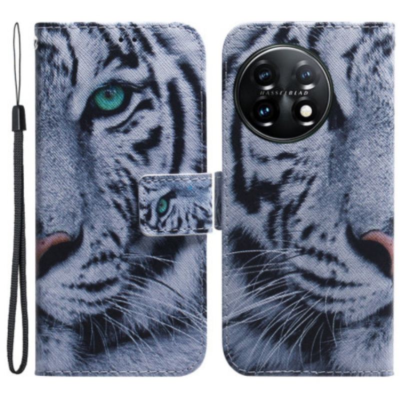 Capa Folio Para OnePlus 11 5G Tigre Branco