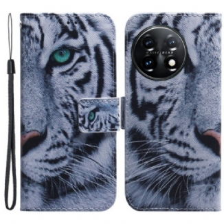 Capa Folio Para OnePlus 11 5G Tigre Branco