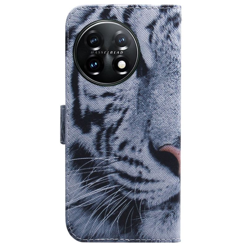 Capa Folio Para OnePlus 11 5G Tigre Branco