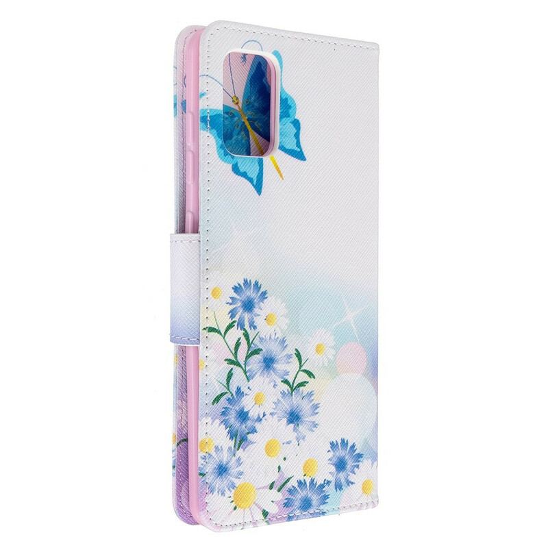 Capa De Couro Para Samsung Galaxy A71 Borboletas E Flores Pintadas