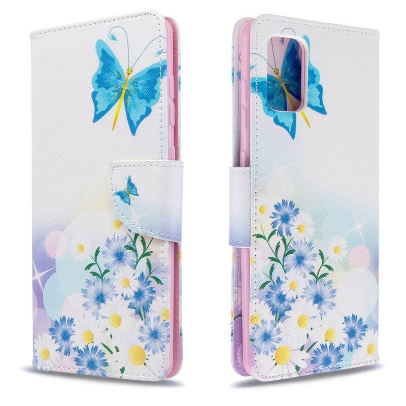 Capa De Couro Para Samsung Galaxy A71 Borboletas E Flores Pintadas