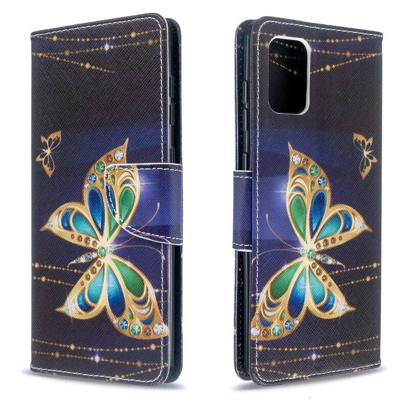 Capa De Couro Para Samsung Galaxy A71 Borboletas Reis