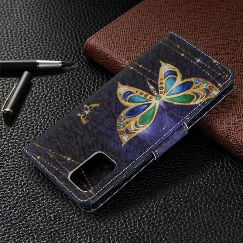 Capa De Couro Para Samsung Galaxy A71 Borboletas Reis