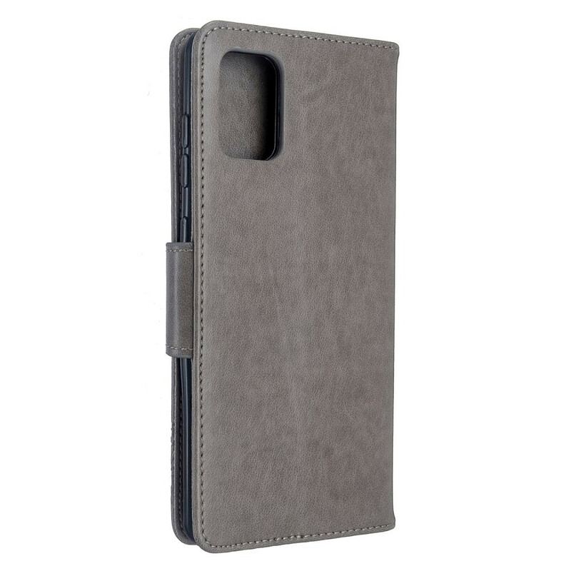 Capa De Couro Para Samsung Galaxy A71 Borboletas Voando Com Cordão