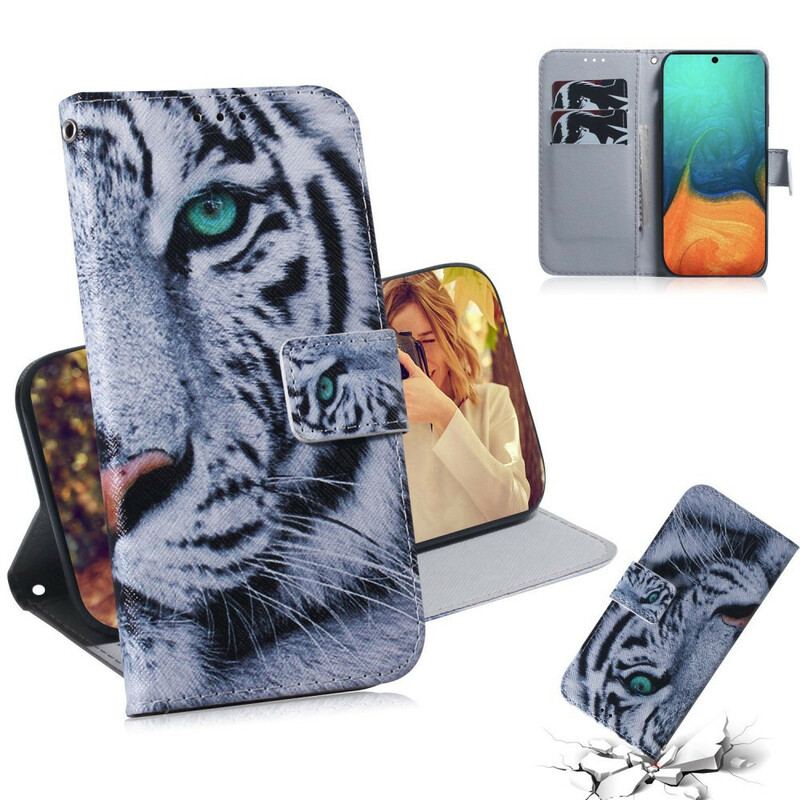 Capa De Couro Para Samsung Galaxy A71 Cara De Tigre