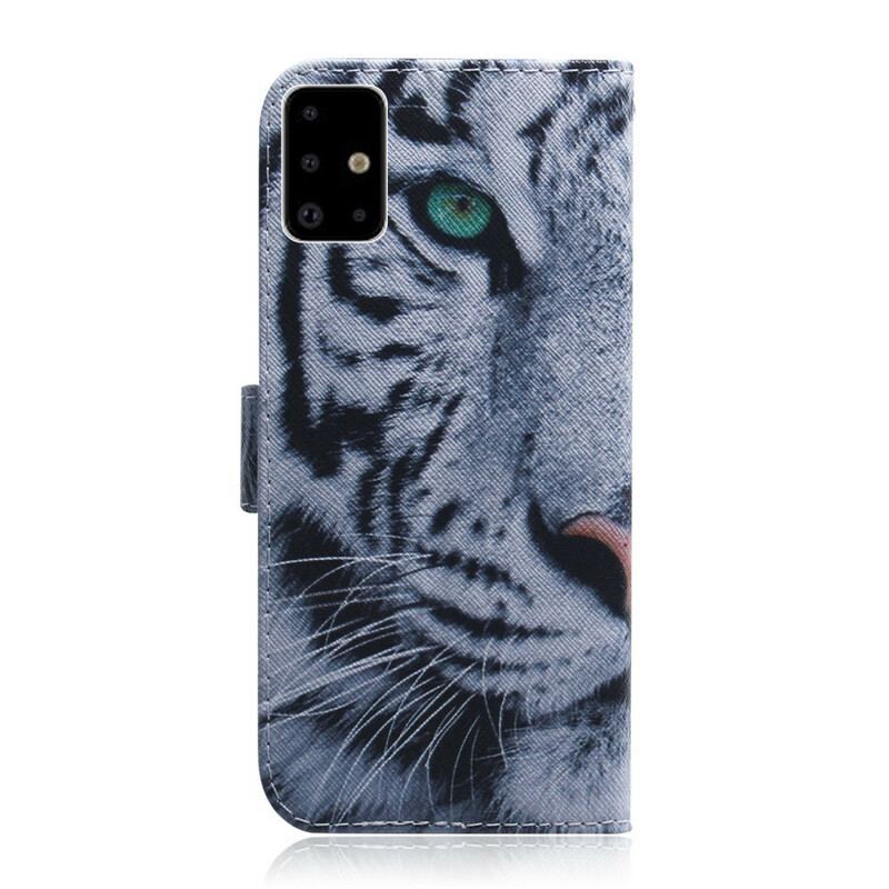 Capa De Couro Para Samsung Galaxy A71 Cara De Tigre