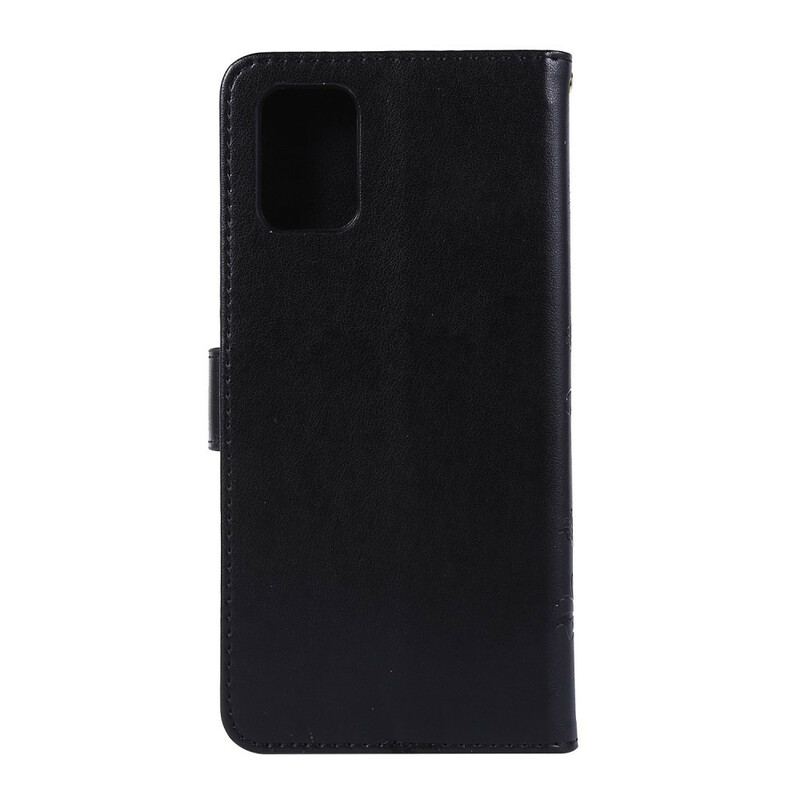 Capa De Couro Para Samsung Galaxy A71 De Cordão Borboletas Discretas Com Alça