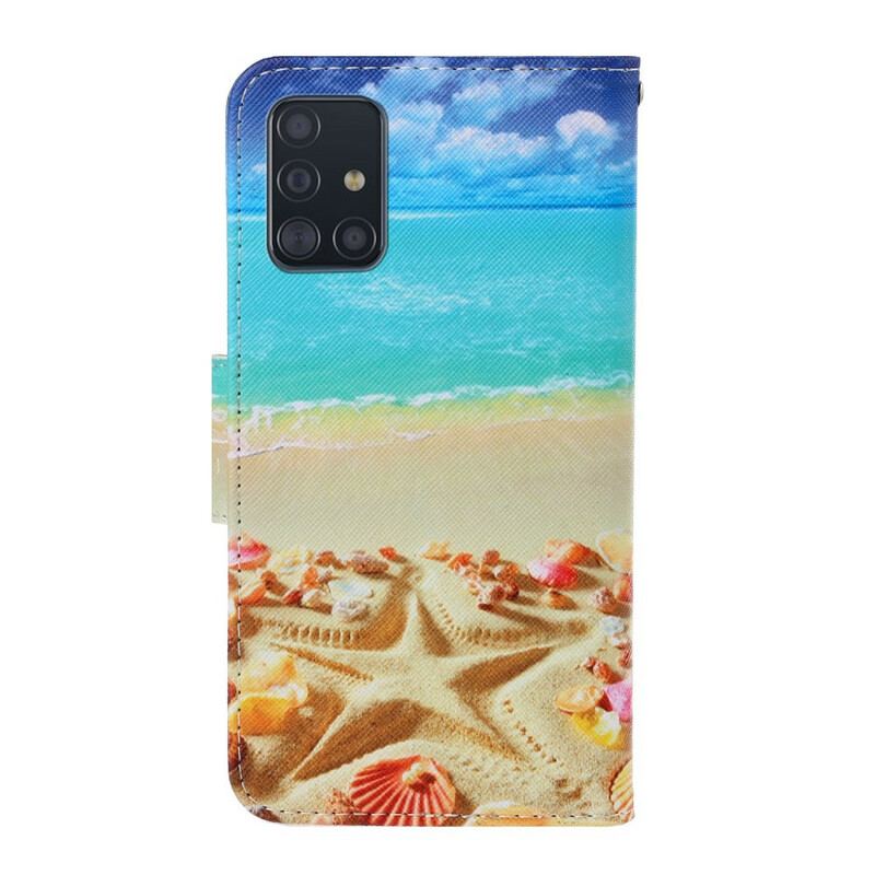 Capa De Couro Para Samsung Galaxy A71 De Cordão Praia Da Corda