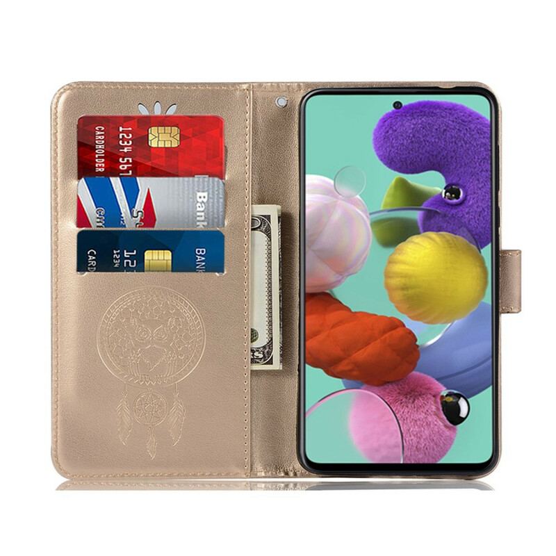 Capa De Couro Para Samsung Galaxy A71 Coruja Apanhador De Sonhos Efeito Couro