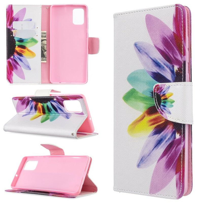 Capa De Couro Para Samsung Galaxy A71 Flor Aquarela