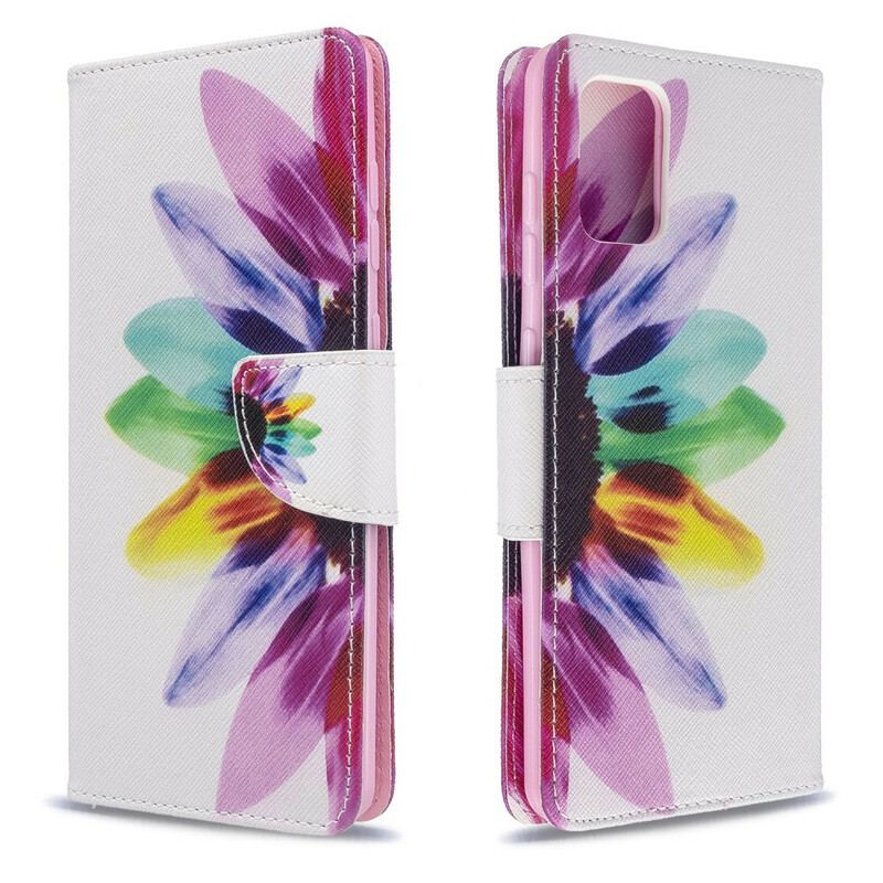 Capa De Couro Para Samsung Galaxy A71 Flor Aquarela