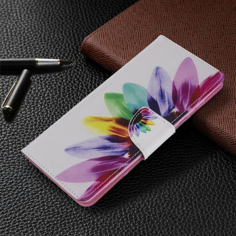 Capa De Couro Para Samsung Galaxy A71 Flor Aquarela