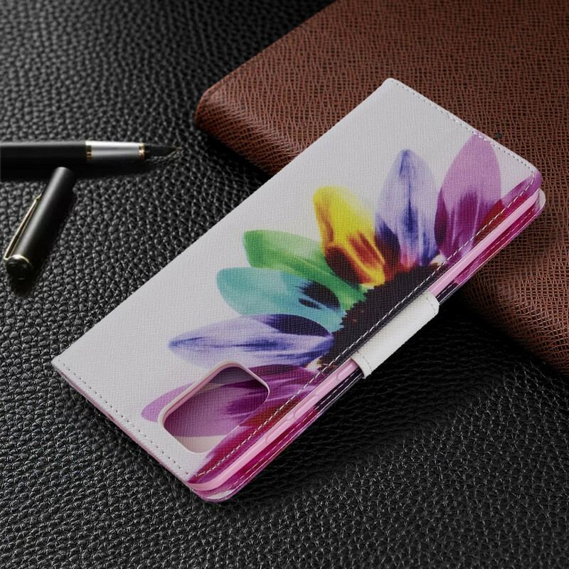 Capa De Couro Para Samsung Galaxy A71 Flor Aquarela