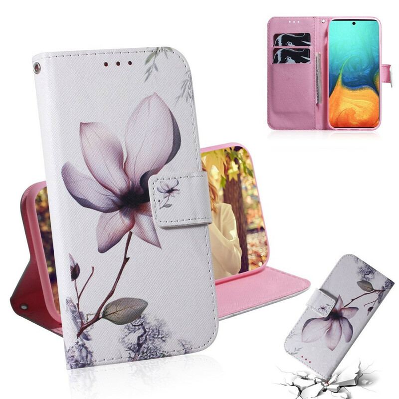 Capa De Couro Para Samsung Galaxy A71 Flor Rosa Empoeirado