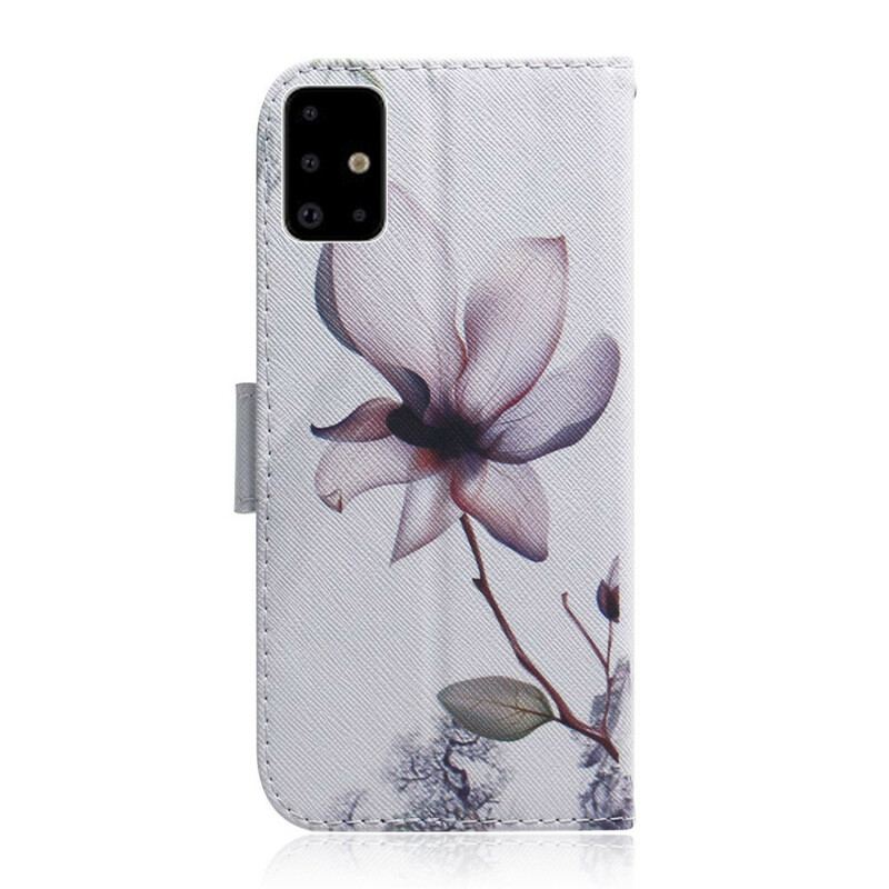 Capa De Couro Para Samsung Galaxy A71 Flor Rosa Empoeirado