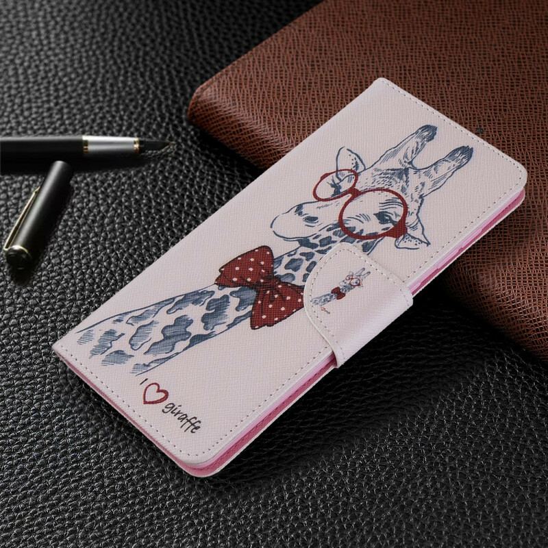 Capa De Couro Para Samsung Galaxy A71 Girafa Inteligente