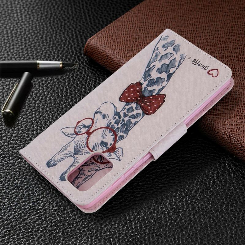 Capa De Couro Para Samsung Galaxy A71 Girafa Inteligente