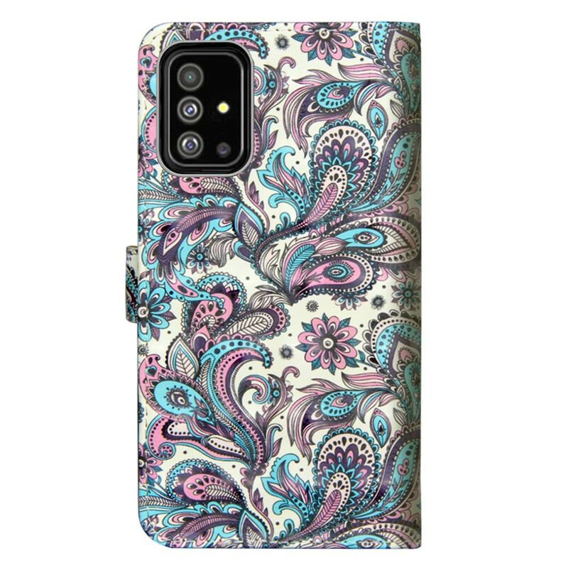 Capa De Couro Para Samsung Galaxy A71 Padrões De Flores