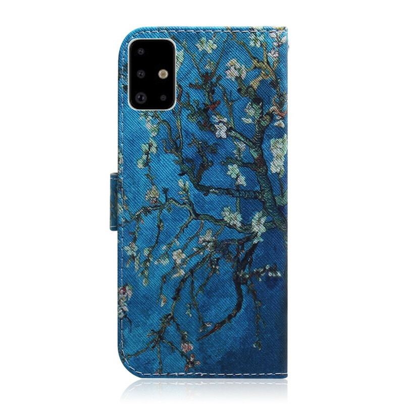 Capa De Couro Para Samsung Galaxy A71 Ramo De Árvore Florido