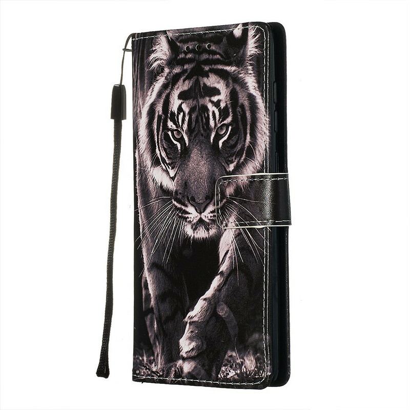 Capa De Couro Para Samsung Galaxy A71 Tigre Da Noite