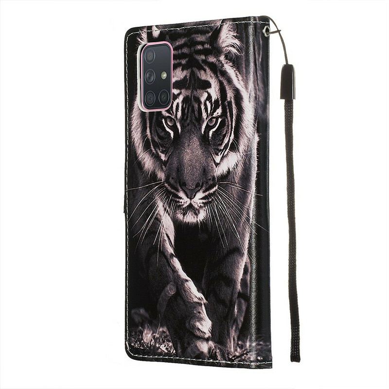 Capa De Couro Para Samsung Galaxy A71 Tigre Da Noite