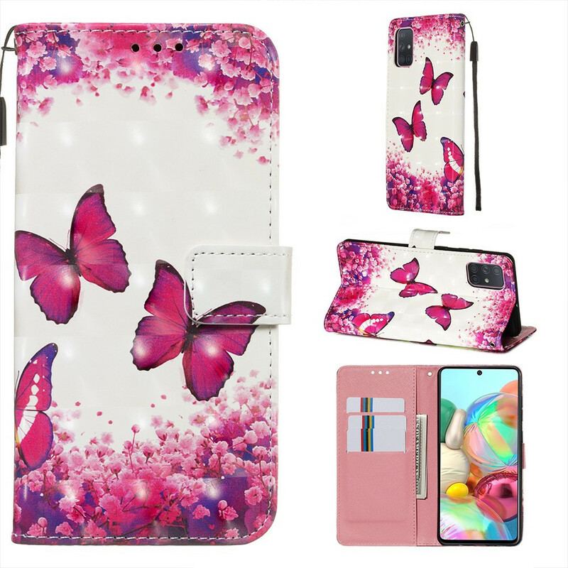 Capa Flip Para Samsung Galaxy A71 Borboletas Vermelhas