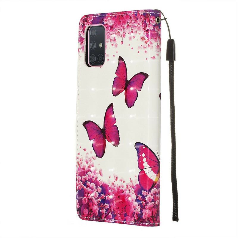 Capa Flip Para Samsung Galaxy A71 Borboletas Vermelhas