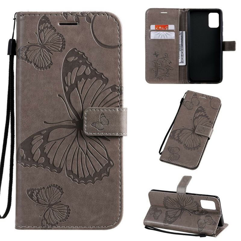 Capa Flip Para Samsung Galaxy A71 De Cordão Borboletas Gigantes