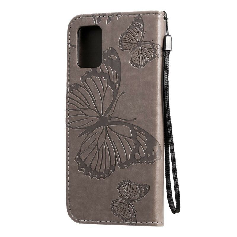 Capa Flip Para Samsung Galaxy A71 De Cordão Borboletas Gigantes