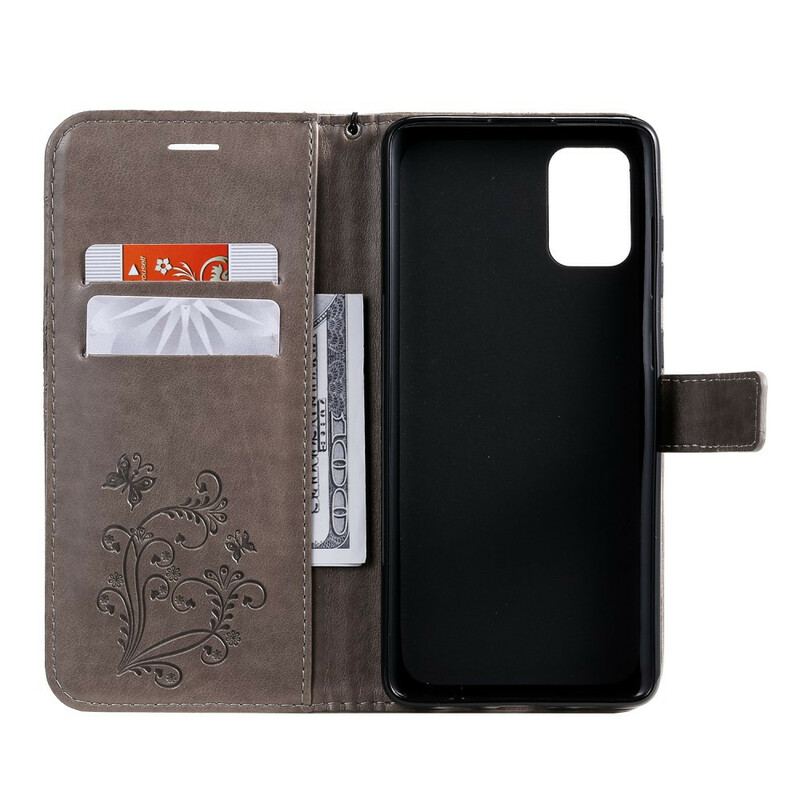 Capa Flip Para Samsung Galaxy A71 De Cordão Borboletas Gigantes