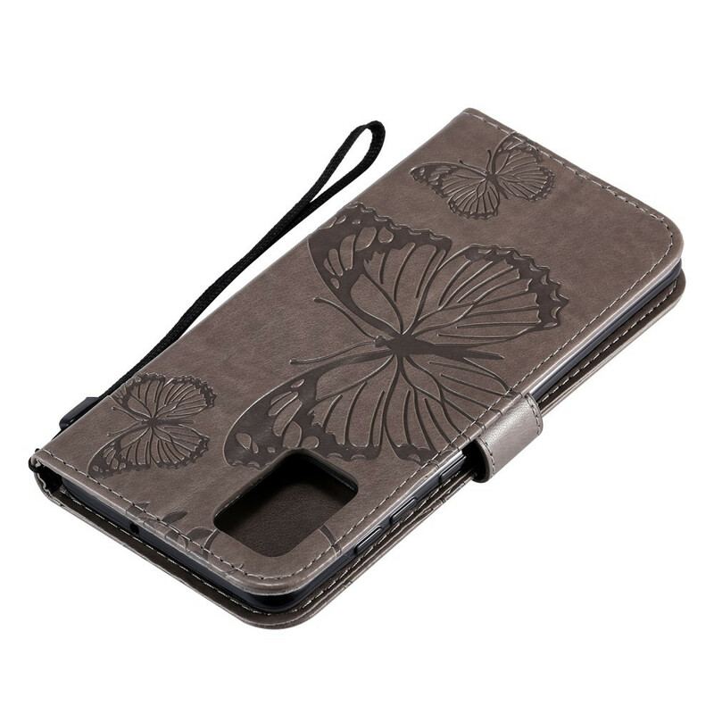 Capa Flip Para Samsung Galaxy A71 De Cordão Borboletas Gigantes