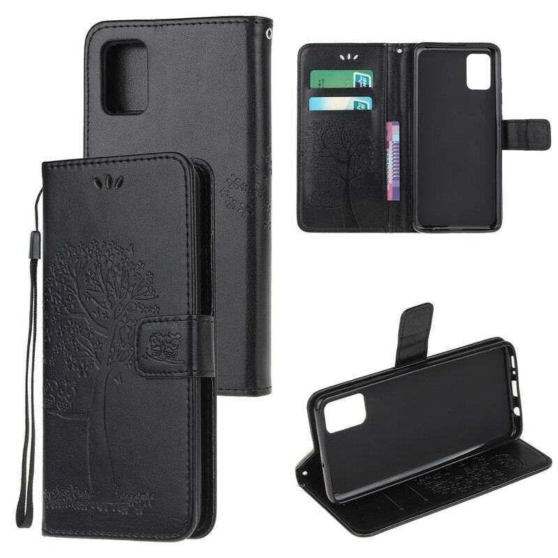 Capa Flip Para Samsung Galaxy A71 De Cordão Tanga E Corujas