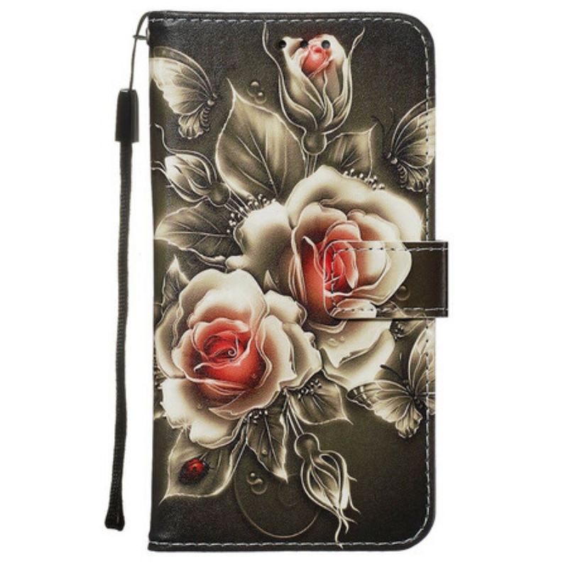 Capa Flip Para Samsung Galaxy A71 Rosas Douradas