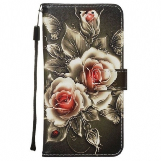 Capa Flip Para Samsung Galaxy A71 Rosas Douradas