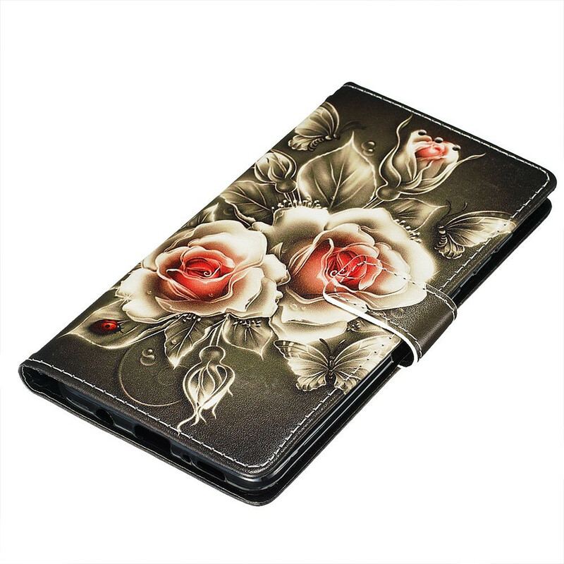 Capa Flip Para Samsung Galaxy A71 Rosas Douradas