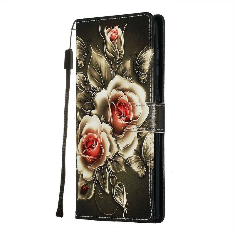 Capa Flip Para Samsung Galaxy A71 Rosas Douradas