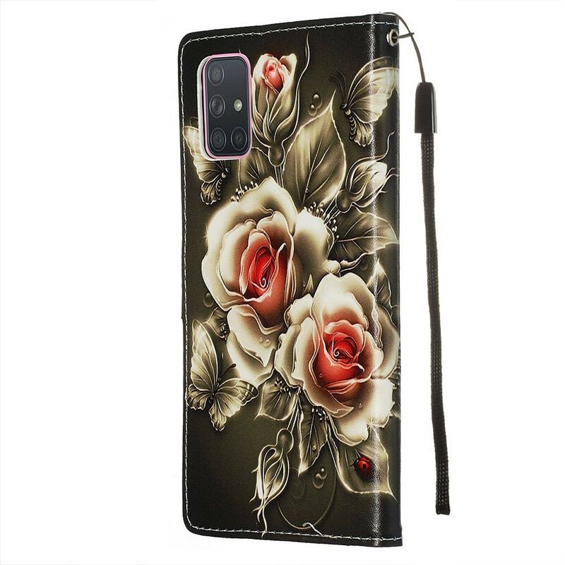 Capa Flip Para Samsung Galaxy A71 Rosas Douradas