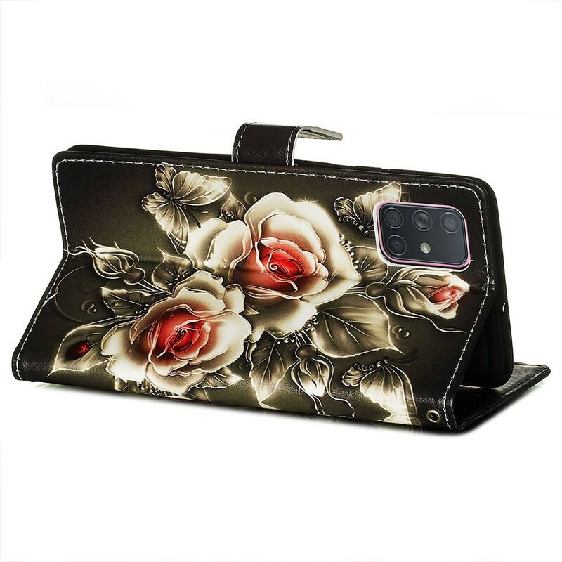 Capa Flip Para Samsung Galaxy A71 Rosas Douradas