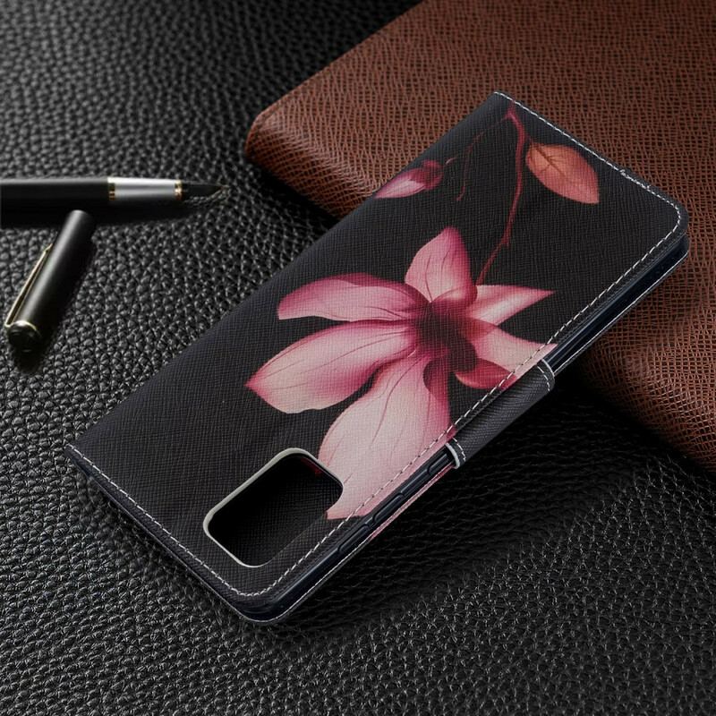 Capa Folio Para Samsung Galaxy A71 Flor Rosa