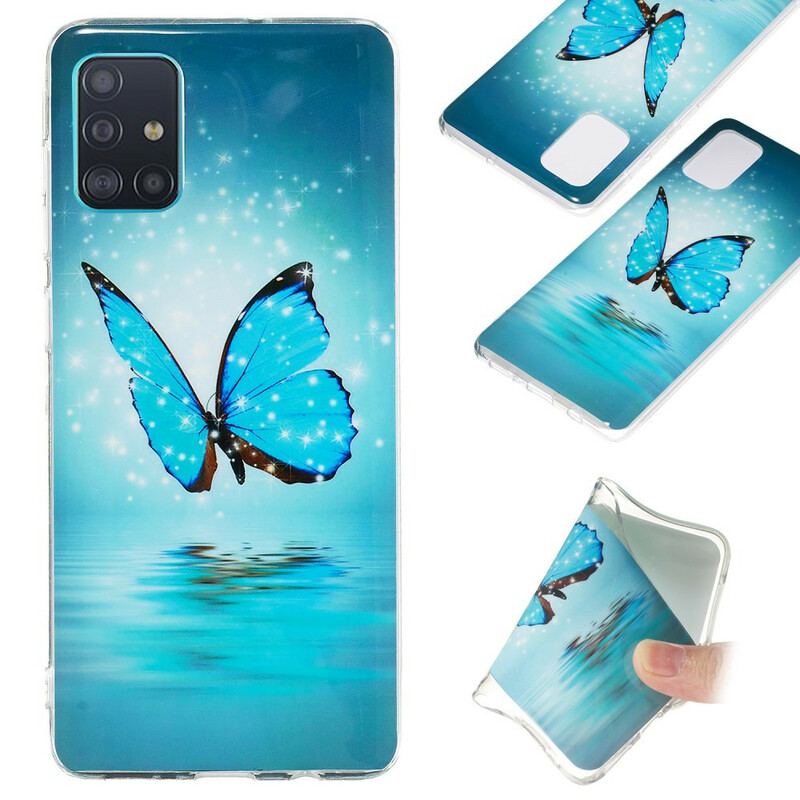 Capa Para Samsung Galaxy A71 Borboleta Azul Fluorescente