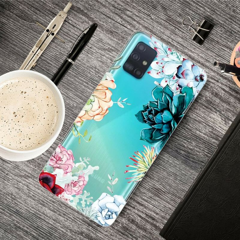 Capa Para Samsung Galaxy A71 Flores Em Aquarela Sem Costura