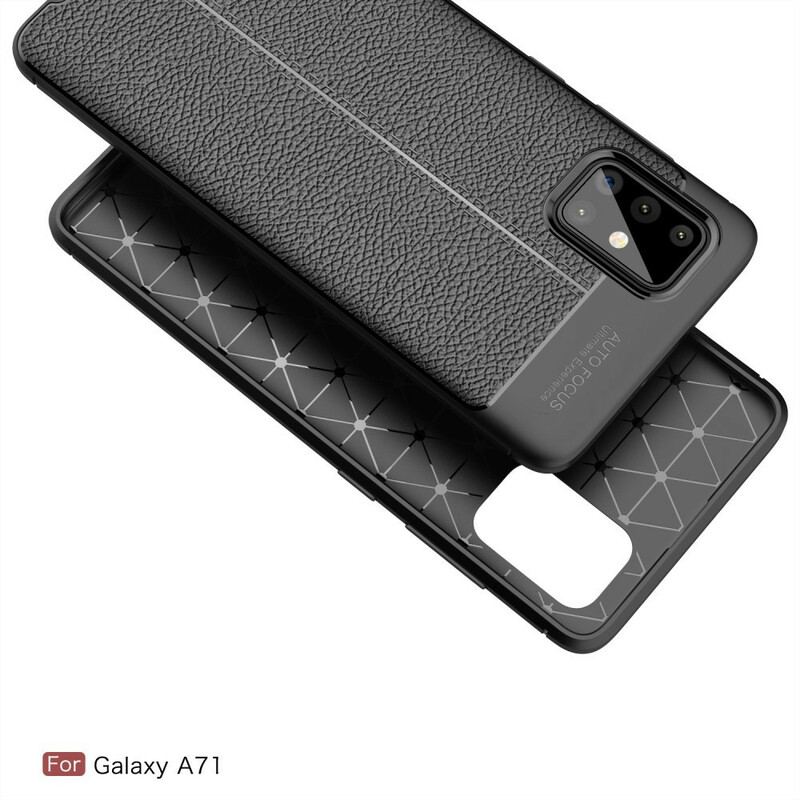 Capa Para Samsung Galaxy A71 Linha Dupla Efeito Couro Litchi