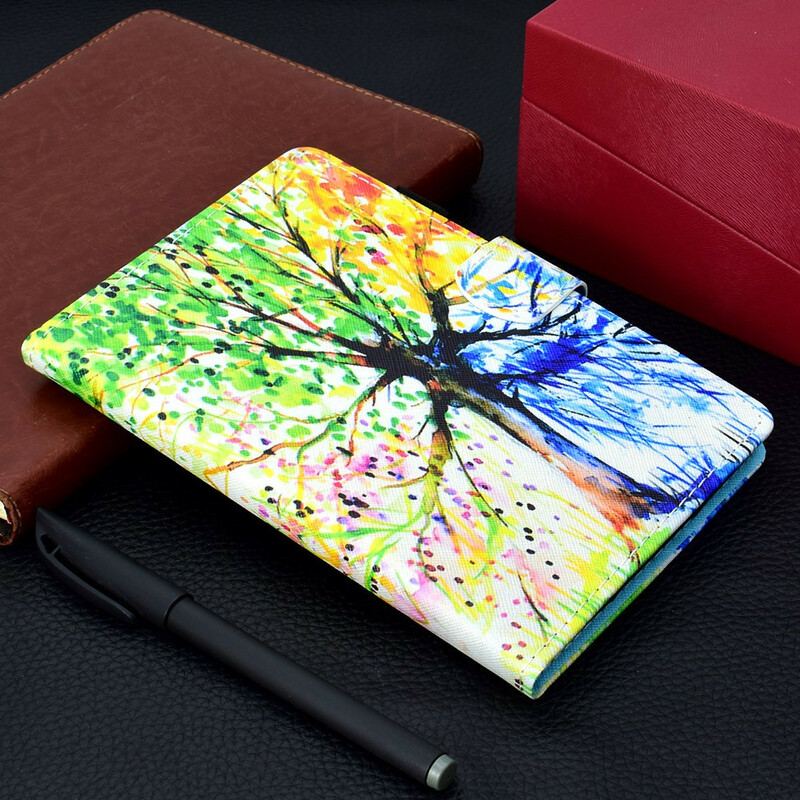 Capa De Couro Para Samsung Galaxy Tab A7 Lite Aquarela Árvore