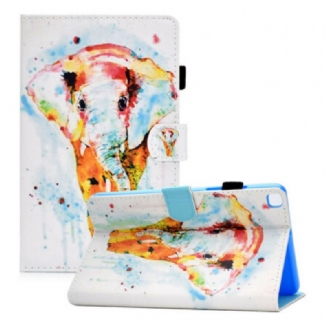 Capa De Couro Para Samsung Galaxy Tab A7 Lite Elefante Aquarela